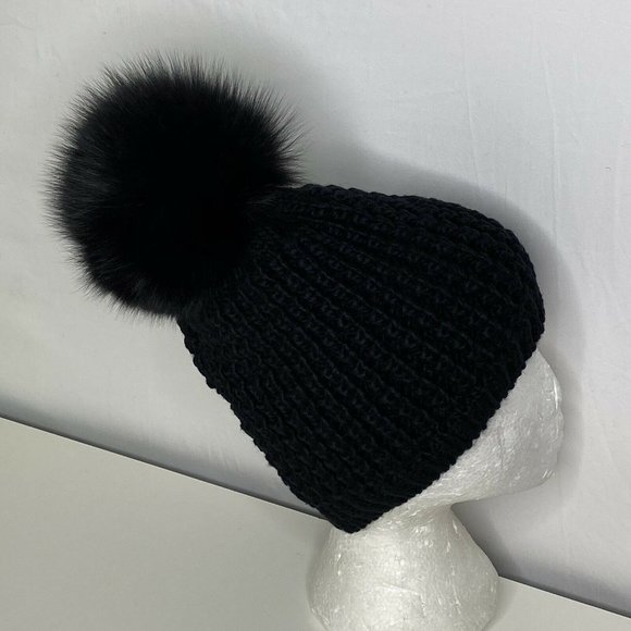 Kyi Kyi Genuine Fox Fur Pom Pom Beanie 